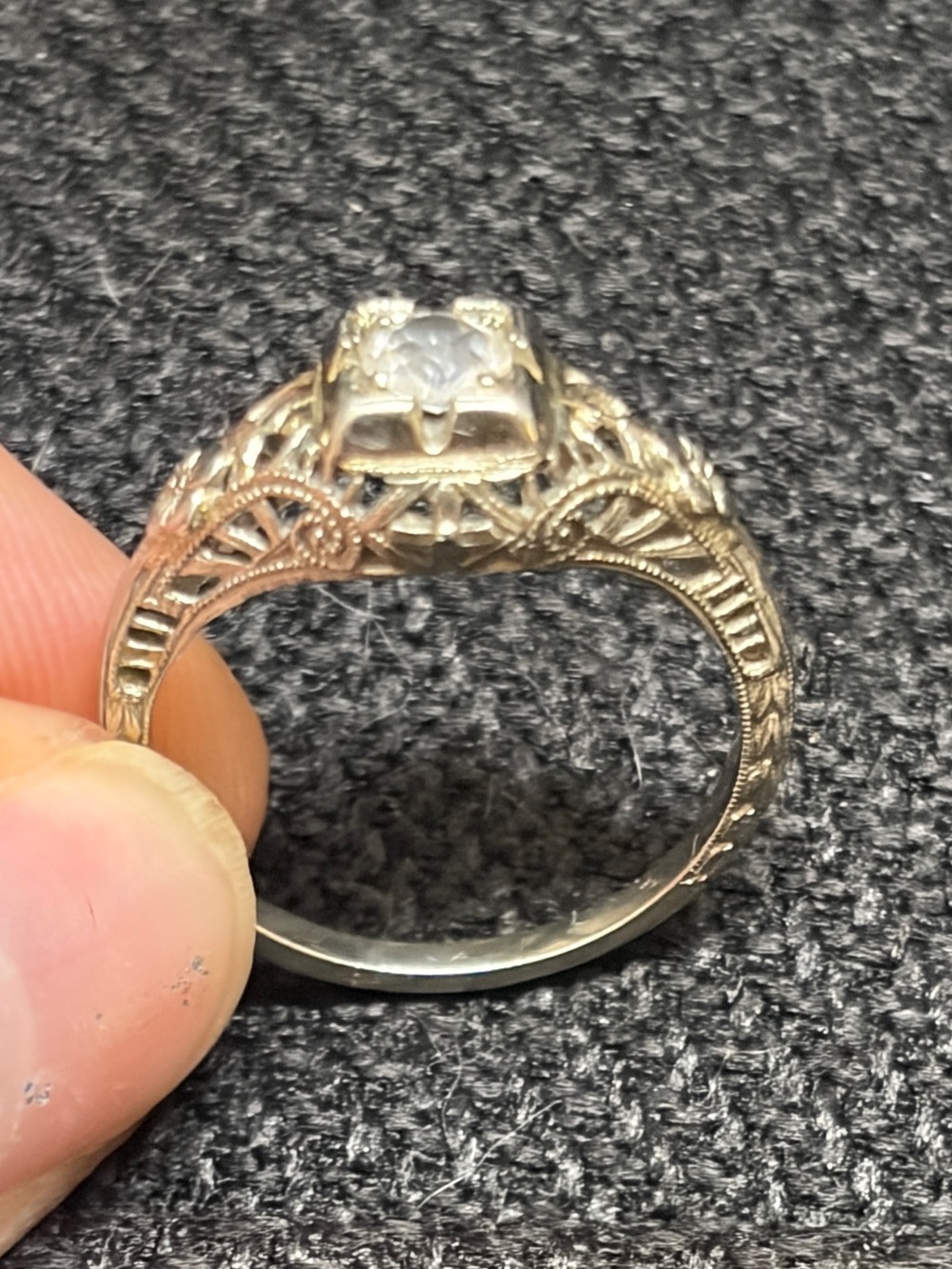 Vintage White Gold Filigree Engagement Ring